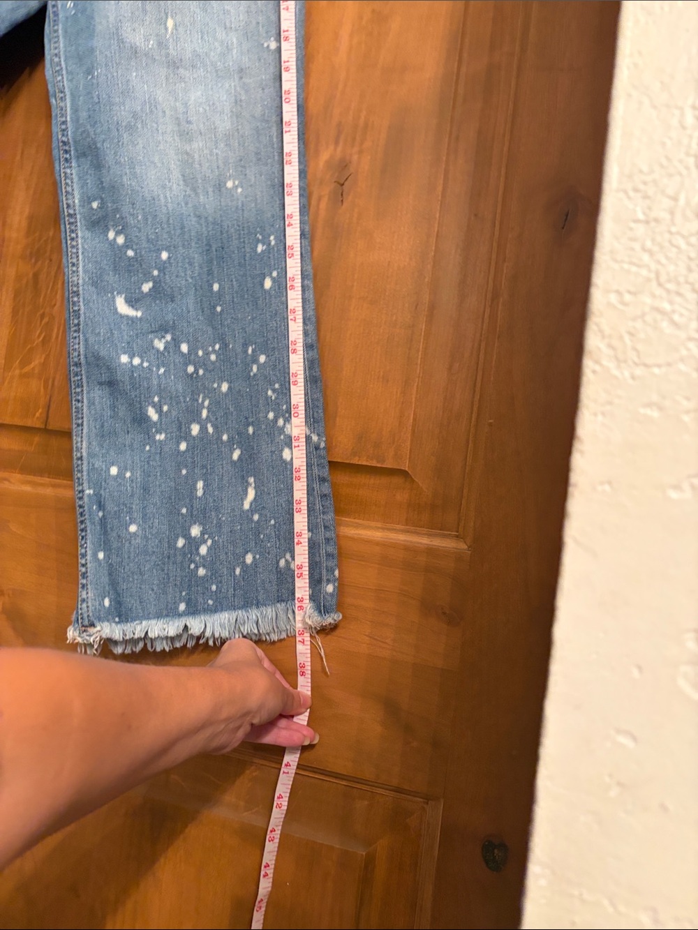 Free People Light Blue Distressed Flare Jeans with Paint-Splatter - Picture 4 of 5